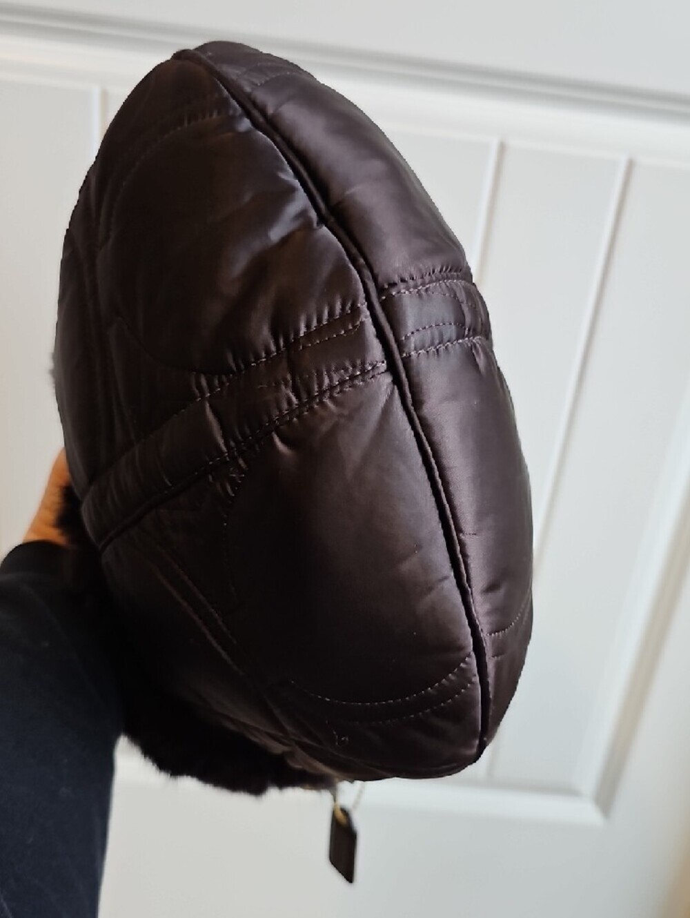 Coach Vintage SoHo Quilted Satin & Rabbit Fur Ski Hobo Bag Brown #3586 Like New - Picture 9 of 11
